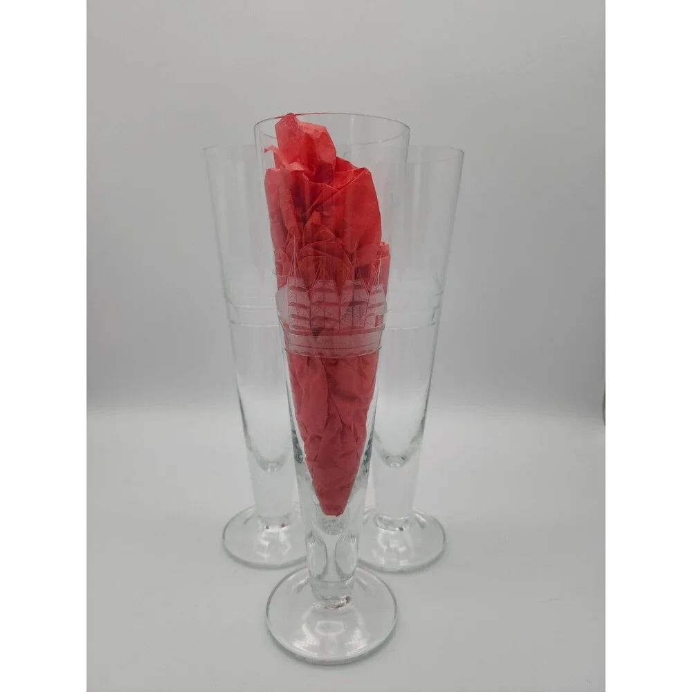 VTG Crystal Etched Pilsner Glasses Clipper Sailing Ship 10 1/8